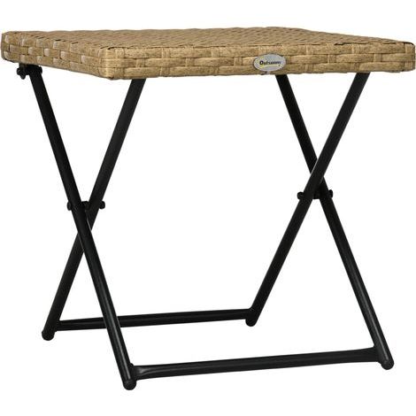 Gemütlich-eleganter Klapptisch für den Garten, 40 x 40 x 40 cm, epoxidbeschichtetes Metall, Kunstharzgeflecht, Holz (1/5)