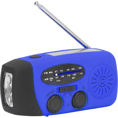 Radio solaire à manivelle multifonctionnelle d'urgence avec lampe torche LED intégrée pour le camping et les activités de plein air (Bleu Europe) (1/5)