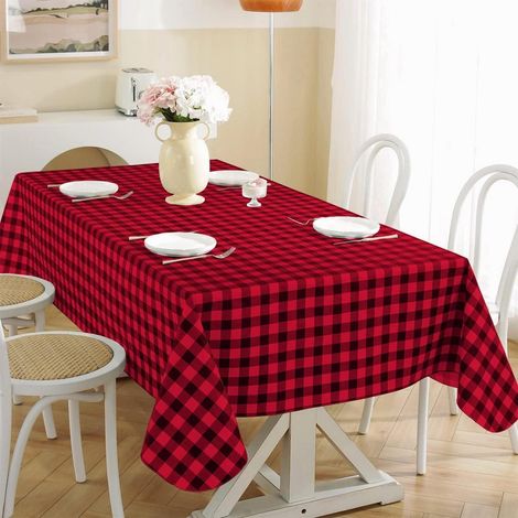 Abwischbare Tischdecke Rot-Schwarz kariert 152x254 cm mit Flanell-Rückseite
