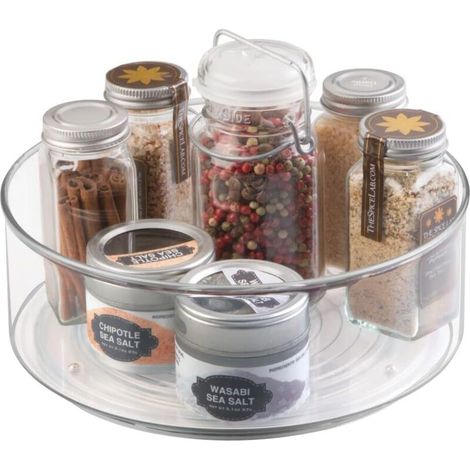1plateau tournant pour épices –carrousel cuisine en plastique résistant avec rebords élevés – accessoire de rangement pour frigidaire, placard, table de cuisine, etc. – transparent (1/5)