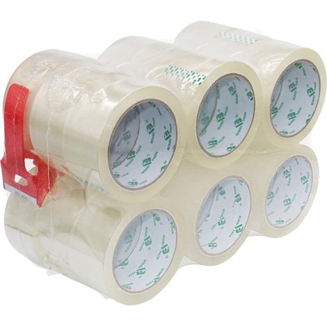 Adhesive Tape Dispenser Transparent Roll 18 Rolls Packaging Tape for Packaging Boxes and Cardboard 66m x 48mm (1/5)