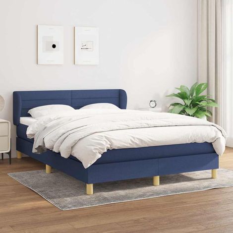 Cama box spring con colchón tela azul 140x190 cm (1/5)