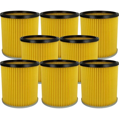 vhbw 8x Faltenfilter kompatibel mit Dewalt DW 790 Typ 1, DW 560 Staubsauger - Patronenfilter Gelb Abwaschbar