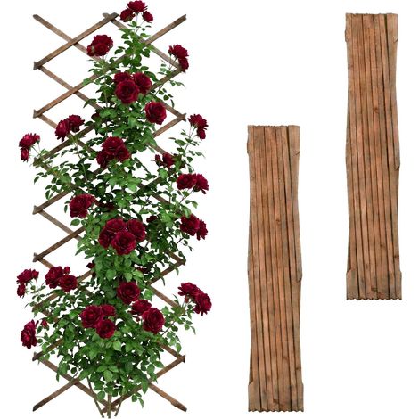 Relaxdays Rankgitter ausziehbar, 3er Set, 310x90 cm, Holz, Wandmontage, Rankhilfe Kletterpflanzen, Holzgitter, geflammt
