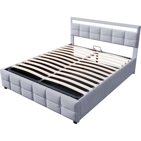 Letto imbottito 180 x 200 cm grigio con LED, rete a doghe e contenitore idraulico (1/5)