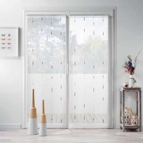 Paris Prix – Paire de voilages Chenilla 70x200cm gris – Polyester doux – Finition pompon – Fixation à passants (1/2)