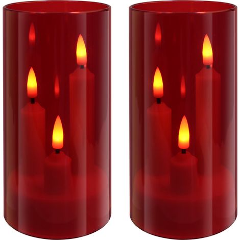 (2 rouges) Bougies LED 3 en 1 avec effet de flamme vacillante, lumière électronique, adaptées à la décoration intérieure. (1/3)