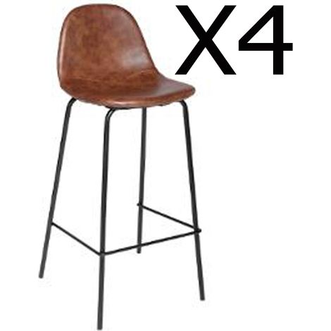 Lot de 4 tabourets de bar PU coloris Marron - Dim : L. 44 x l. 42 x H. 95 cm