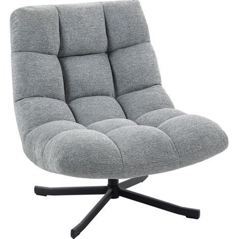 Sillón giratorio lounge gris con efecto chenilla, asiento amplio y base de acero (1/5)
