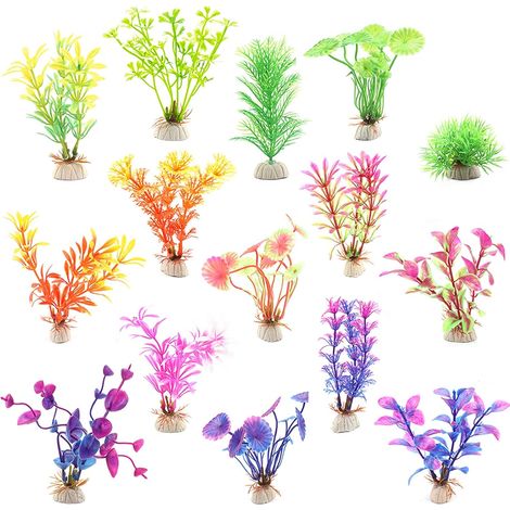 10 pezzi di piante decorative per acquario, piante artificiali in plastica per acquario, piante acquatiche in plastica di varie dimensioni, colori e forme (1/5)