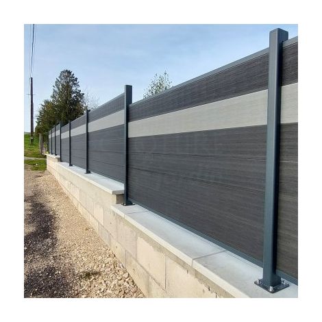 Cloture & Jardin – Kit clôture composite gris clair effet brossé 10,8m – Poteaux en aluminium thermolaqué – Installation rapide sur muret ou dalle béton (1/4)