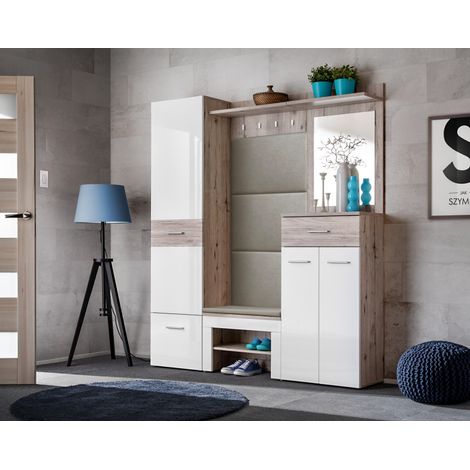 Ensemble de meubles d'entrée avec coussin "Gustavo VIII" - Blanc/Beige - L 170 x H 200 x P 35 cm - Livraison gratuite (1/3)