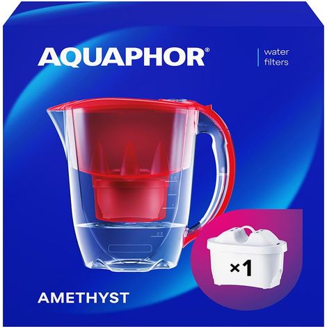 AQUAPHOR Amethyst Caraffa Filtrante per Acqua con 1 Cartucce MAXFOR+ 200L - 2,8L - Rosso (1/4)