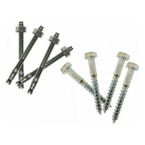 Simpson Strong Tie – Kit fixation pour pied de poteau – 4 tirefonds LAG 10-80 en acier zingué blanc – 4 goujons WA M10-78/5 en acier électrozingué