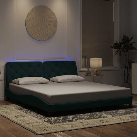 Cadre de lit avec LED sans matelas vert foncé 180x200 cm velours (1/5)
