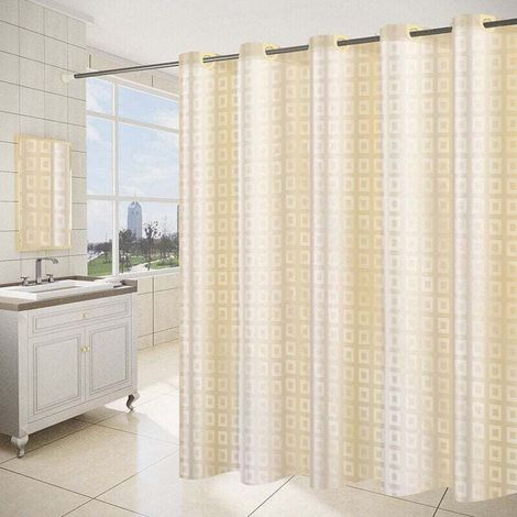 180 x 200cm Rideau de Douche avec 12 Crochets Séchage Rapide(Jaune), Tissu Polyester Imperméable Lavable en Machine, Rideaux Salle de Bain (1/4)