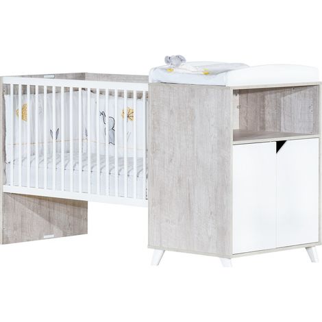 Les Tendances – Lit combiné évolutif 120x60 cm en 90x190 cm – En bois – Commode à langer 2 portes – Fabrication française