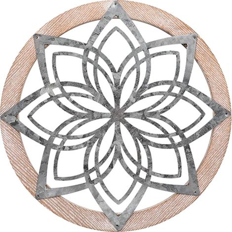 3 pièces Décoration murale Mandala, Métal et bois, Motif floral en relief, Pour salon et jardin (1/5)
