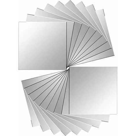 Lot de 18 pièces miroir carreaux autocollant miroir autocollant miroir mural pour décoration murale argent 15 x 15 cm (1/4)