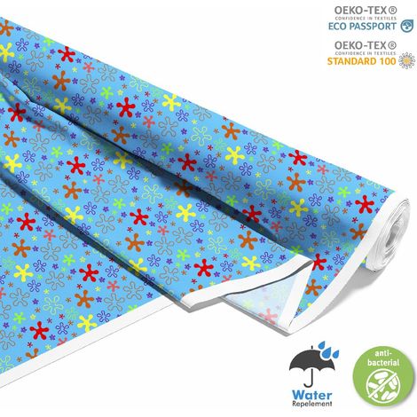 OUTDOOR DEKOSTOFFE OXFORD - Motiv bunte Spritzer auf blauem