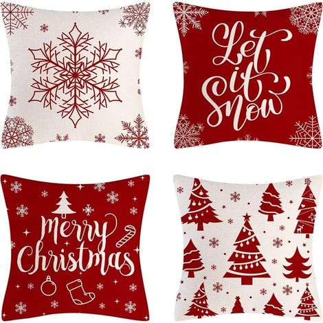 Funda de cojín navideña, 4 fundas de cojín navideñas de 45x45 cm, fundas de cojín decorativas navideñas, fundas de almohada de lino navideñas para decoración navideña del hogar, interiores, coches y s (1/5)