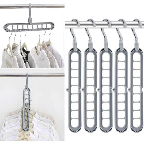 Organisateur de Cintres,Cintres en Plastique de Qualité Supérieure Multifonctions,Ouverture en Forme de S, Crochet Pivotant à 360 °, Organisateur de Placard Garde-Robe Magique (Gray Paquet de 10)-Fei (1/5)