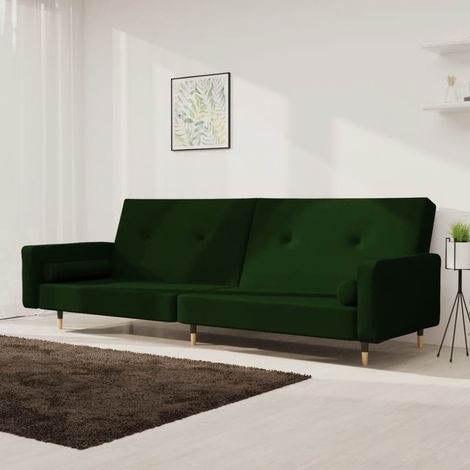 Schlafsofa 2-Sitzer mit 2 Kissen Dunkelgrün Samt vidaXL (1/5)