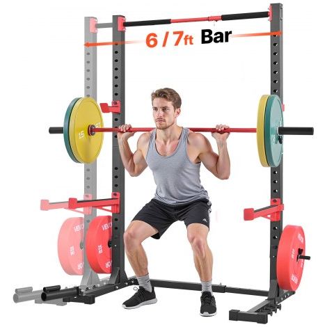 Power Rack 445 kg Belastbar, multifunktionales Squat Rack für Heimfitnessstudio, Krafttrainingsgerät mit 6 Bandstiften & Landmine-Aufsatz & Sicherheitsstangen für Bankdrücken Kniebeugen (1/5)