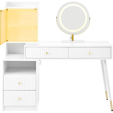 Tocador con espejo LED de 3 colores, 4 cajones y armario con vitrina iluminada 100x40x125 cm (1/5)