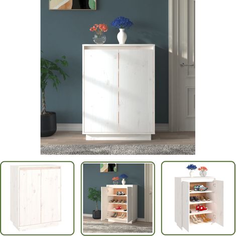 The Living Store Schuhschrank Weiß 60x35x80 cm Massivholz Kiefer - Schuhschrank - Holzschaukel - Kiefernholzmöbel - Garderobe - Schrank (1/5)