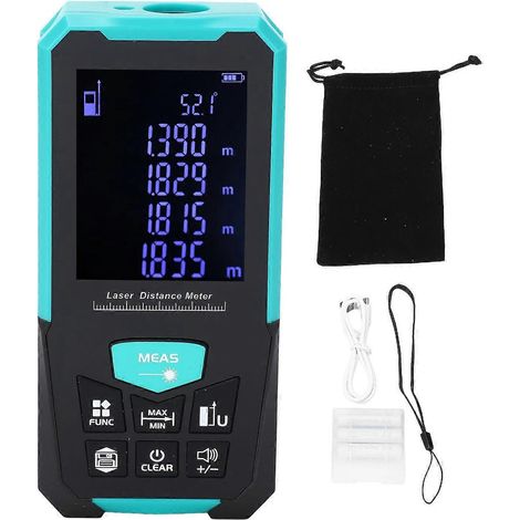 Digitaler Entfernungsmesser (0,05–100 m) mit Wasserwaage und Winkelmesser, Handentfernungsmesser, USB-Ladefunktion und Sprachausgabe