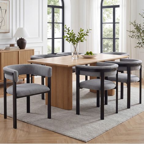 Sedie da pranzo 4 pezzi in chenille grigio con schienale avvolgente, 61 x 50 x 76 cm OKMYHOME (1/5)