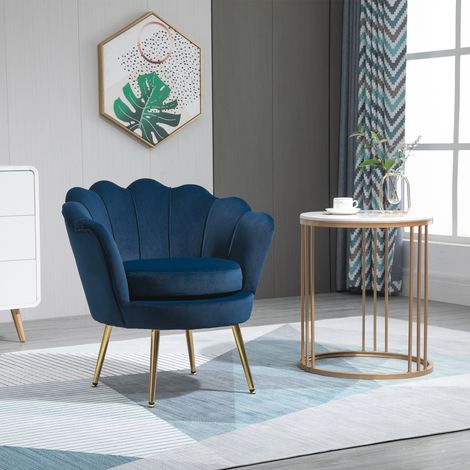 Schalensessel, Vintage-Sessel, Schlaf- und Wohnzimmersessel, elegantes Design, mit hoher Rückenlehne, 76 x 67 x 74 cm, blau
