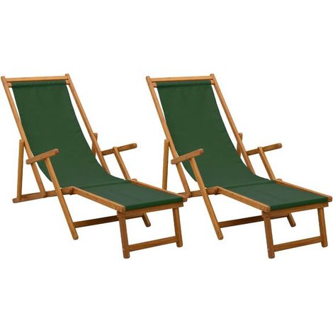 Lot de 2 Chaises Longues Pliantes en Bois d'Eucalyptus Massif, Réglables sur 3 Positions (1/5)