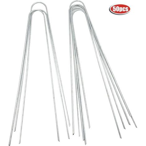 50 pièces acier paysage en forme de U piquets broches agrafe cheville pour sol jardin ferme herbe tente clture (1/5)