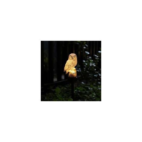 Lampe solaire hibou en résine avec piquet, décoration de jardin et d'allée, répulsif à oiseaux (1/5)