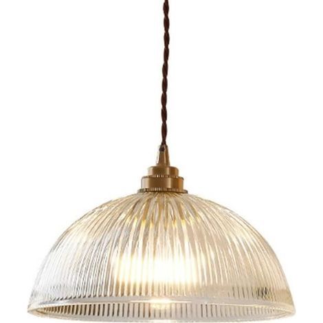 Luminaire Suspension en Verre Vintage Industrielle avec Base E27 en Laiton Cuivre Lustre Loft Lampe suspendue au plafond (25cm) (1/4)