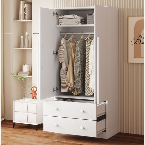 Armadio 70x40x170 cm, modello a 2 ante, 2 cassetti e ripiano, bianco (1/5)