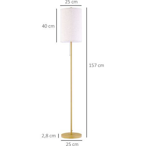 Lampadaire élégant en acier avec abat-jour en tissu, lampe de salon, interrupteur à chaînette, doré et blanc (1/5)