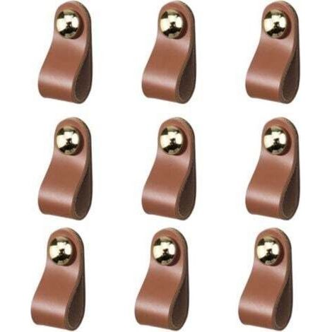 9 Pièces Poignée Meuble , Bouton de Porte Rétro, Poignee Cuir pour Meubles Cuisine Salle Bain Armoires Cabinet (Marron) (1/4)
