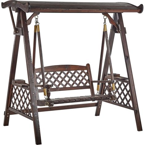 Patio Swing SENARICA Spruce Wood Dark Brown