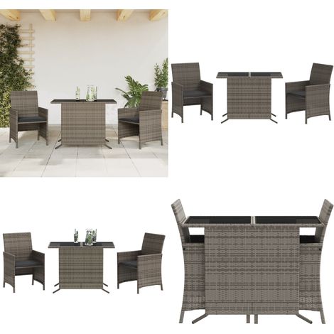 3-tlg. Bistro-Set mit Kissen Grau Poly Rattan - Gartensitzgruppe - Outdoor Möbel - Bistroset - Gartenmöbel - Esstisch - Home & Living