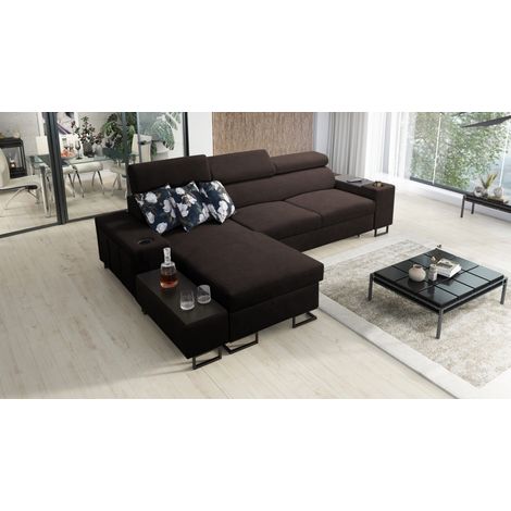 Luxuriöses, komfortables, modernes Ecksofa MELODY I MAXI mit Usb und Regal Sawana Dunkelbraun Links (1/5)