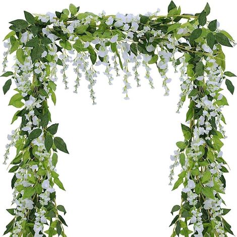 Guirlande Artificielle Glycine - 4 Pièces 26,4 Pieds Total - Pour Décoration Mariage Jardin Intérieur Extérieur Arche Florale - Blanc (1/5)