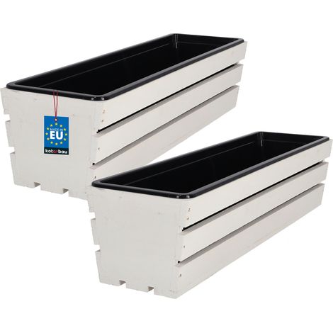 KOTARBAU® Lot de 2 Jardiniere Extérieur - Bac à Fleurs - avec Insert Plastique - Jardiniere Rectangulaire - 60x18x15 cm - pour Terrasse - Jardin - Décoration Extérieure - Blanc (1/4)