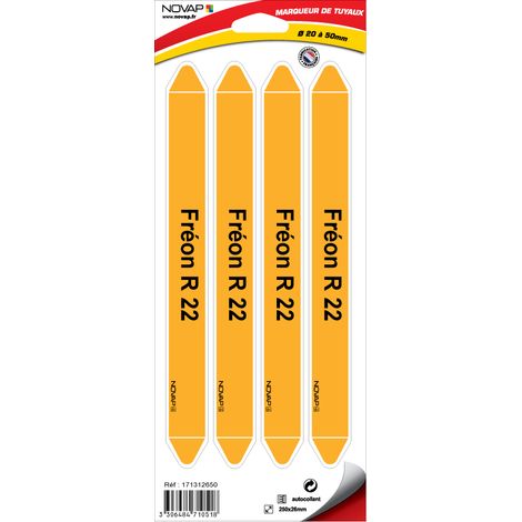 Planche de 4 marqueurs de tuyauterie 250 x 26 mm pour Ø 20 à 50 mm - Fréon R22 - 4710518