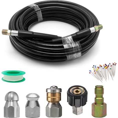15M Kit de Nettoyage du Tuyau de Vidange pour Nettoyeur haute pression avec Buse à Jet Et Buse à Jet Rotatif pour Karcher K2 K3 K4 K5 K6 K7 (1/5)