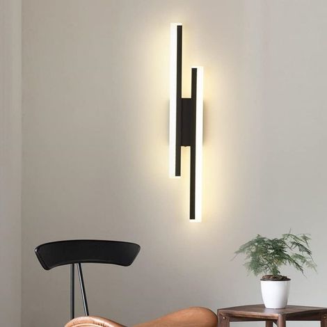 Wall wall-mounted LED, style indoor modern - 16 watts - 1800 lumens - Black - Wall wall-mounted allongee and parallelisme - Suitable for the living room, the hallway, rue - Light warm white - 3000K - (1/5)