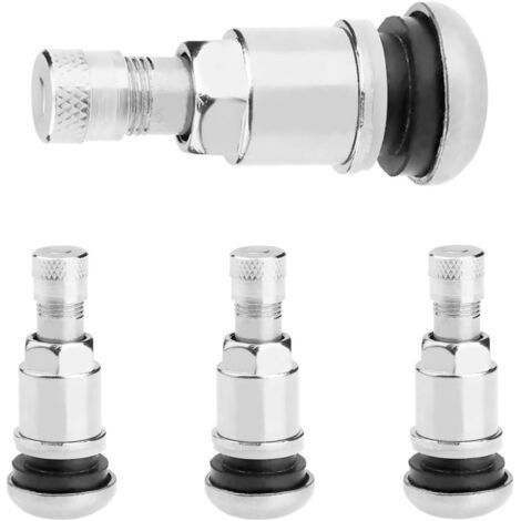 AHLSEN Set mit 4 Metallventilen für Aluminiumfelgen, silberne Stahlventile für Aluminiumfelgen, 11,3 mm Autoreifenventil, universelles Ventilloch, Autoreifenventile (1/5)