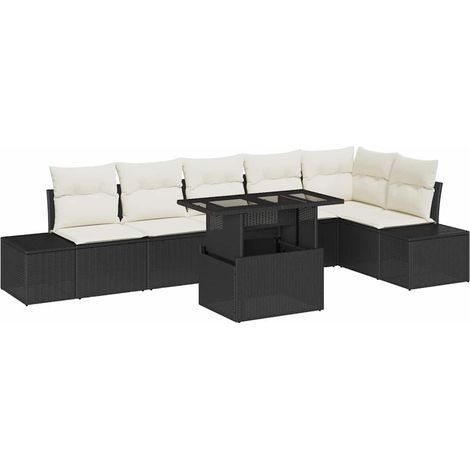 Maison Exclusive - Conjunto de sofá de jardín 7 pcs Negro ratán s